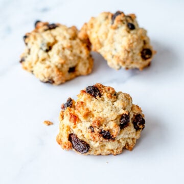 Three Rock Cakes on a white background.